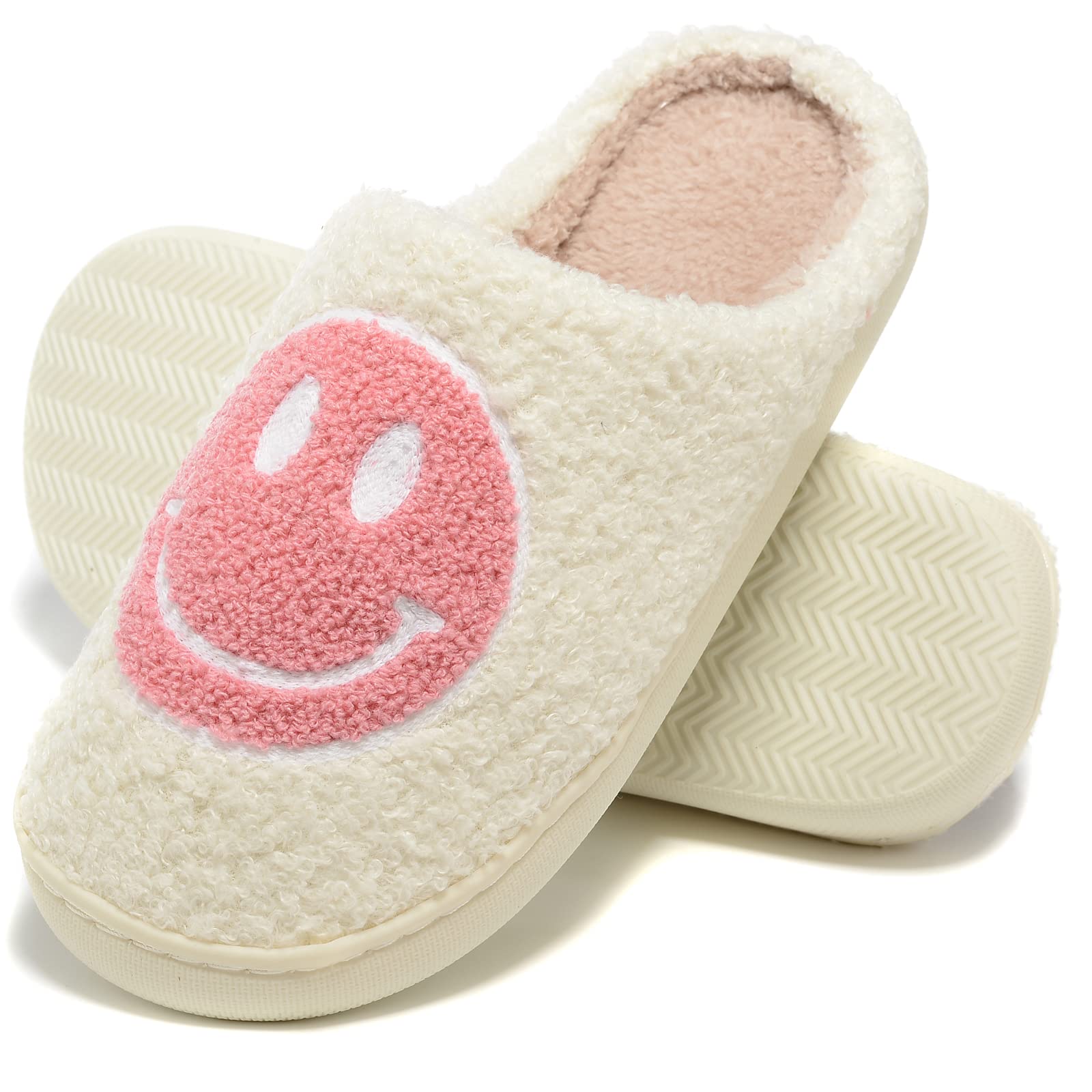 Retro Fuzzy Face Slippers For Women Men, Retro Soft Fluffy Warm Home Non Slip Couple Style Casual Smiley Face Slippers Indoor Ou
